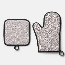 Zwart-wit abstract naadloos mandala-ontwerp ovenwant & pannenlap set
