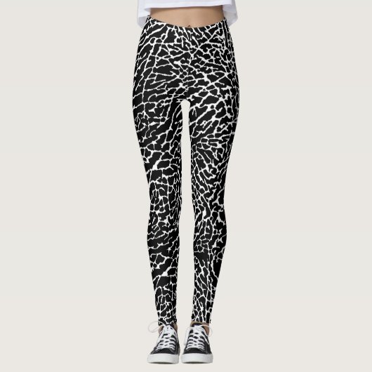 Zwart-wit abstract olifantprint leggings (Voorkant)