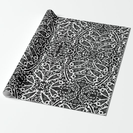 Zwart-wit abstract ontwerp cadeaupapier (Uitgerold)