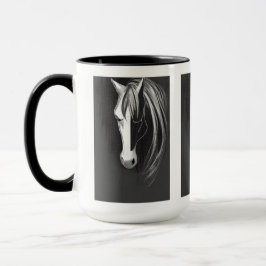 Zwart-wit abstract paard mok
