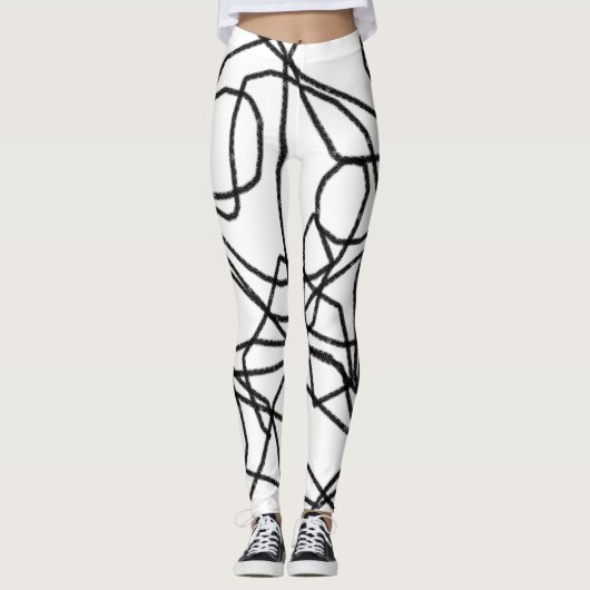 Zwart-wit abstract patroon leggings (Voorkant)