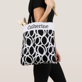 Zwart-wit abstract patroon met naam tote bag