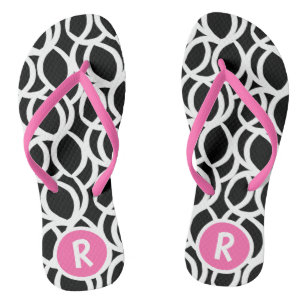 Zwart-wit Abstract Patroon Roze Monogram Teenslippers
