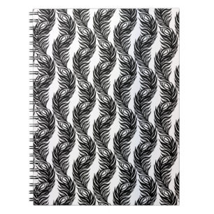 Zwart-wit abstract pauwenveerpatroon notitieboek