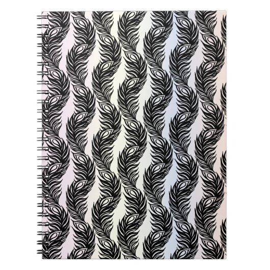 Zwart-wit abstract Peacockvederpatroon Notitieboek (Voorkant)