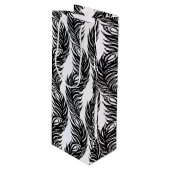 Zwart-wit abstract Peacockvederpatroon Wijn Cadeautas (Voorkant Gekanteld)