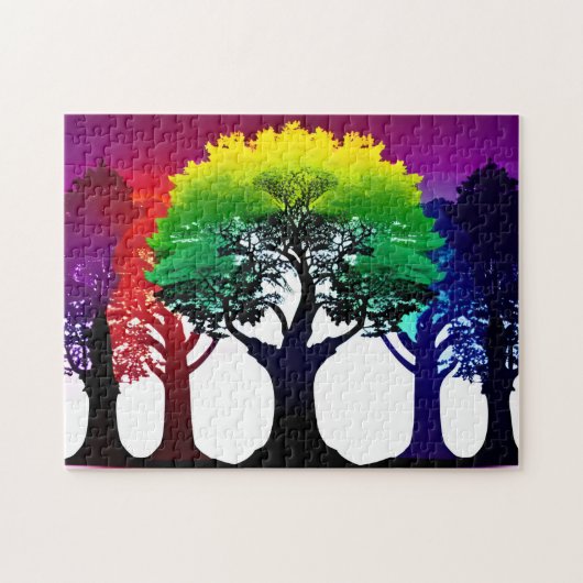 Zwart-wit Abstract Rainbow Tree Wall Art Legpuzzel (Horizontaal)