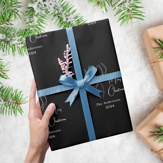 Zwart wit abstract rendier moderne kerst cadeaupapier