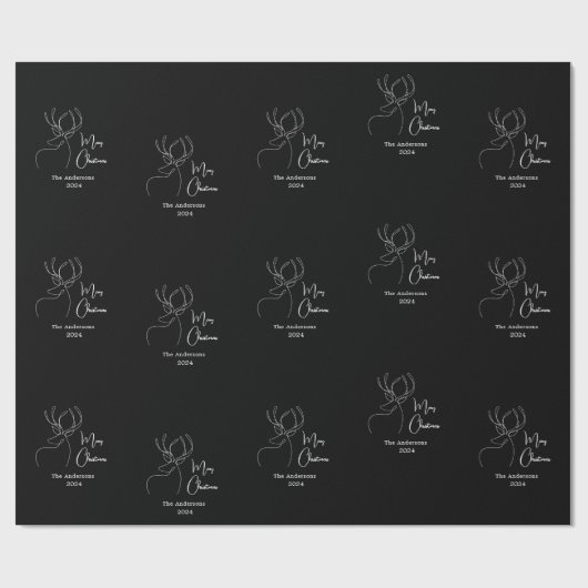Zwart wit abstract rendier moderne kerst cadeaupapier (Vlak)