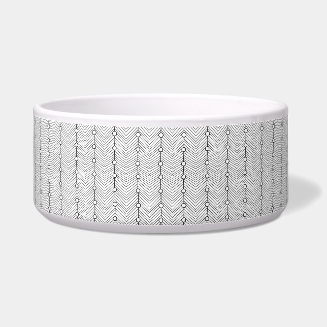 Zwart & Wit Abstract Retro Print Grote Pet Bowl Voerbakje (Voorkant)