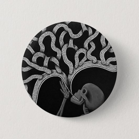Zwart & Wit Abstract Skeleton Tekening Button (Voorkant)