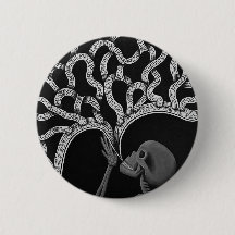 Zwart & Wit Abstract Skeleton Tekening Button