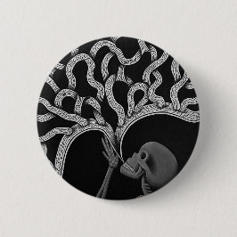 Zwart & Wit Abstract Skeleton Tekening Button