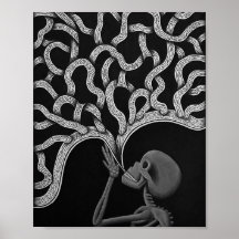 Zwart & Wit Abstract Skeleton Tekening Poster