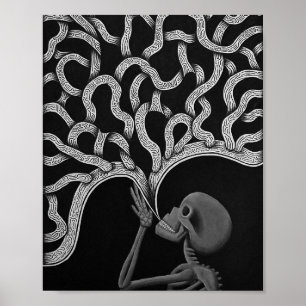 Zwart & Wit Abstract Skeleton Tekening Poster
