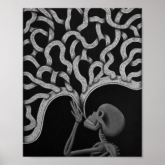 Zwart & Wit Abstract Skeleton Tekening Poster