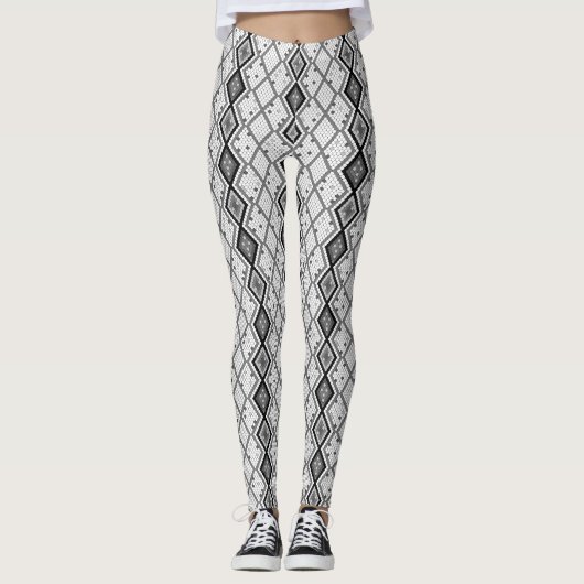 Zwart & Wit Abstract Snake Huidpatroon Leggings (Voorkant)