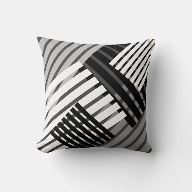 Zwart-wit abstract streepkussen kussen (Voorkant)