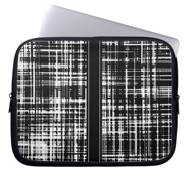 Zwart-wit Abstract Stripe Patroon Laptop Sleeve (Voorkant)