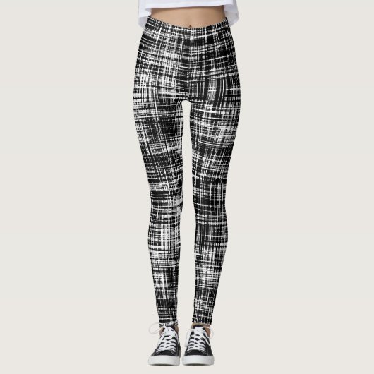 Zwart-wit Abstract Stripe Patroon Leggings (Voorkant)