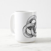 Zwart-wit abstract van drie onderling verbonden c koffiemok (Voorkant links)