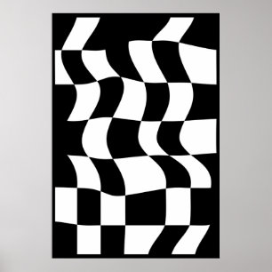 Zwart-wit Abstract Vervormde Checker Poster