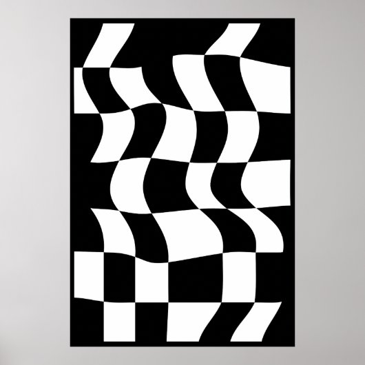 Zwart-wit Abstract Vervormde Checker Poster (Voorkant)