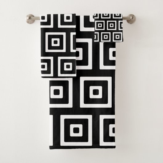 Zwart-wit abstract vierkant bad handdoek (Insitu)