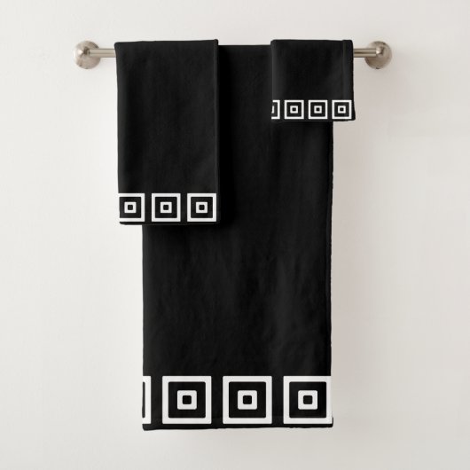 Zwart-wit abstract vierkant op zwart bad handdoek (Insitu)