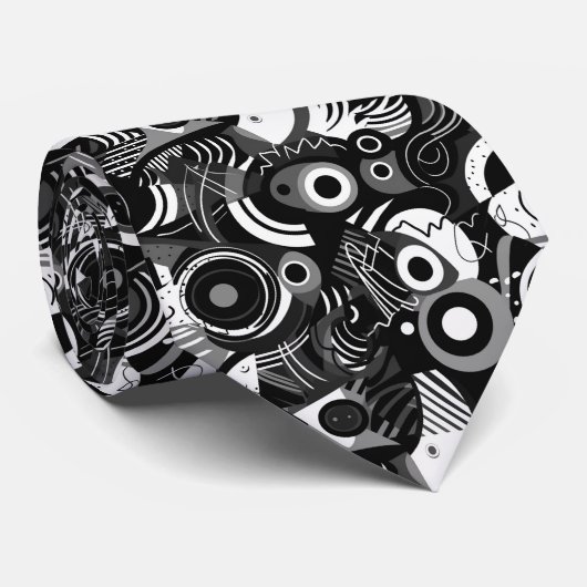 Zwart-wit abstract vormpatroon stropdas (Opgerold)