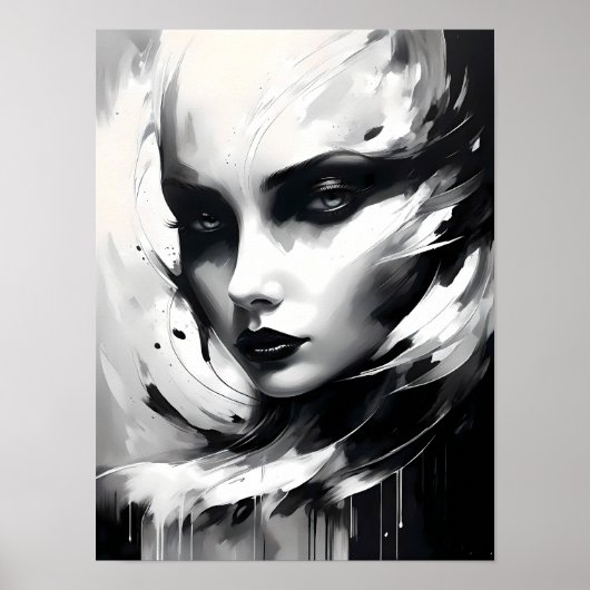 Zwart-wit Abstract vrouwenportret Poster (Voorkant)