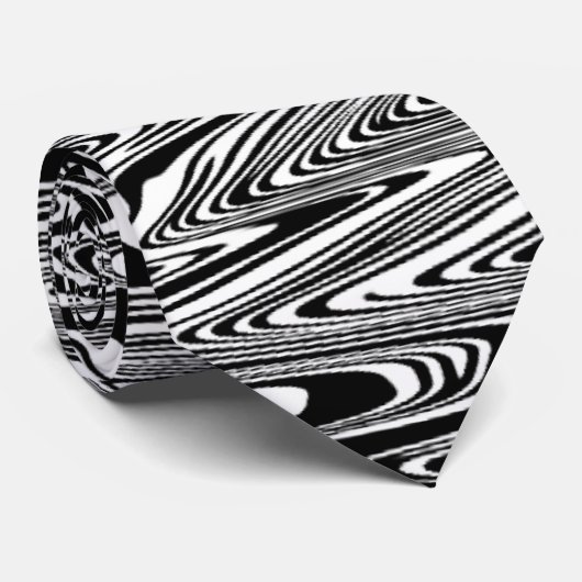 Zwart-wit Abstract Zigzag Stropdas (Opgerold)
