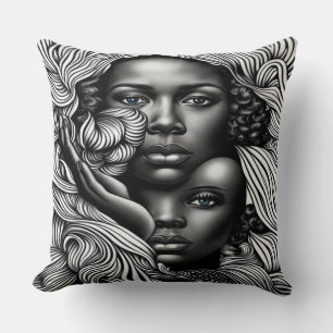 Zwart-wit abstracte Afro-Amerikaanse vrouwen Kussen