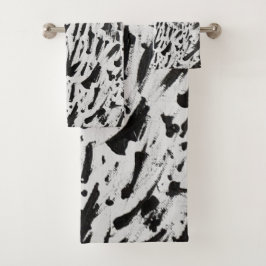 Zwart-wit Abstracte Brushstrokes Art Bad Handdoek