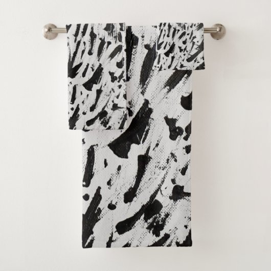 Zwart-wit Abstracte Brushstrokes Art Bad Handdoek (Insitu)
