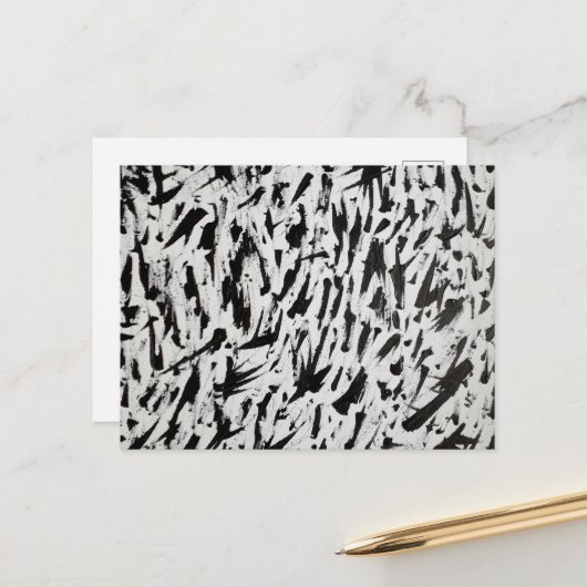 Zwart-wit Abstracte Brushstrokes Art Briefkaart (Voorkant / Achterkant in situ)