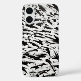 Zwart-wit Abstracte Brushstrokes Art iPhone 16 Hoesje
