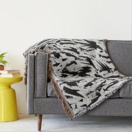 Zwart-wit Abstracte Brushstrokes Art Deken