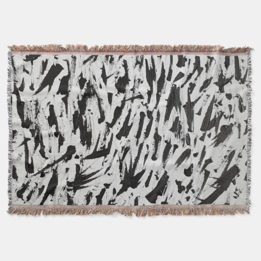Zwart-wit Abstracte Brushstrokes Art Deken (Voorkant)