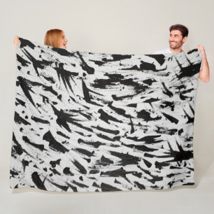 Zwart-wit Abstracte Brushstrokes Art Fleece Deken
