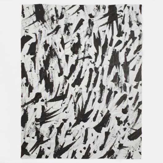 Zwart-wit Abstracte Brushstrokes Art Fleece Deken (Voorkant)