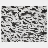 Zwart-wit Abstracte Brushstrokes Art Fleece Deken (Voorkant (Horizontaal))
