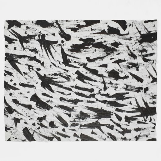 Zwart-wit Abstracte Brushstrokes Art Fleece Deken (Voorkant (Horizontaal))