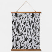 Zwart-wit Abstracte Brushstrokes Art Hangend Wandkleed (Voorkant)