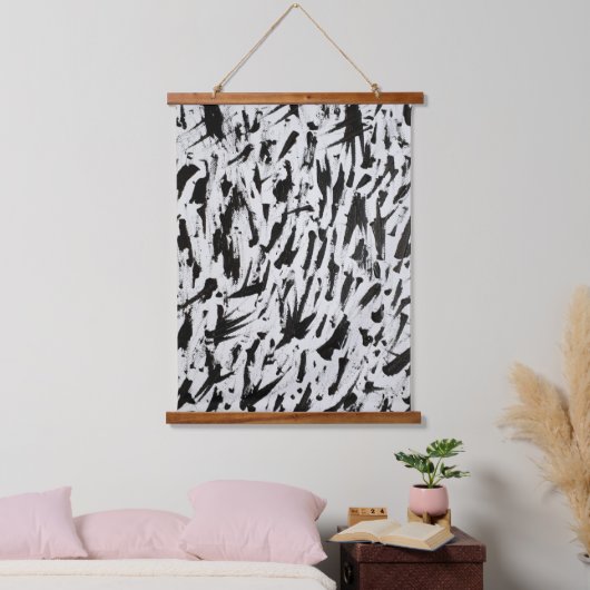Zwart-wit Abstracte Brushstrokes Art Hangend Wandkleed (Slaapkamer)