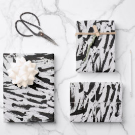Zwart-wit Abstracte Brushstrokes Art Inpakpapier Vel