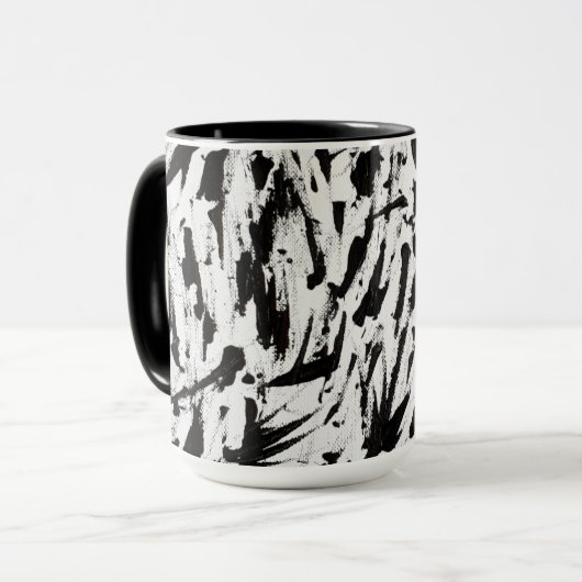 Zwart-wit Abstracte Brushstrokes Art Mok (Voorkant links)