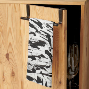 Zwart-wit Abstracte Brushstrokes Art Theedoek