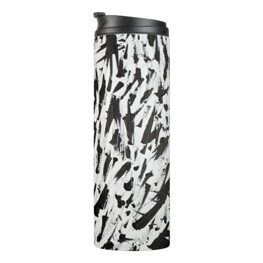 Zwart-wit Abstracte Brushstrokes Art Thermosbeker (Geroteerd rechts)
