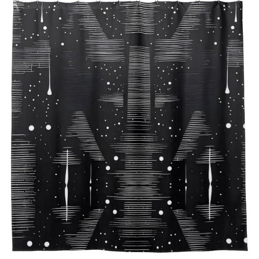 Zwart-wit Abstracte Drop Style 1 Douchegordijn (Voorkant)